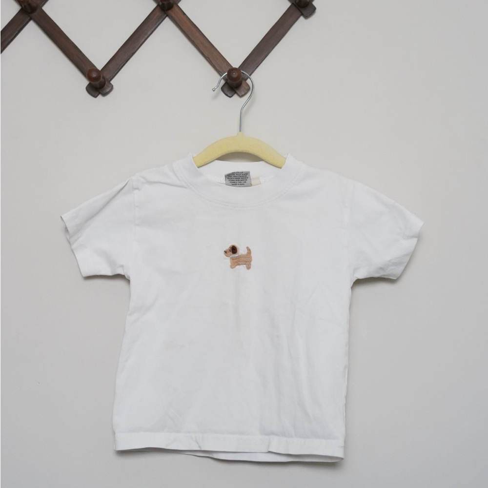 Luigi Kids White Short Sleeve Tee with Crocheted Dog STAINED Size 3T